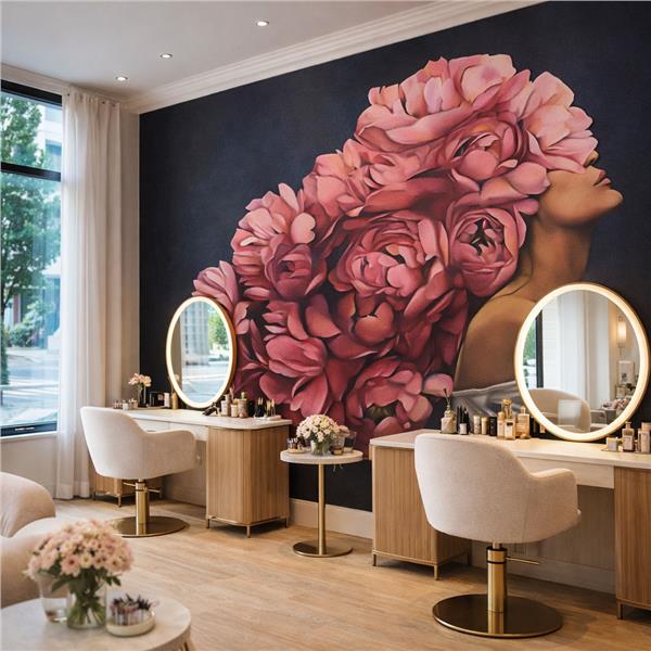 Çiçekli Kadın Portre Güzellik Salonu ve Kadın Kuaförü Duvar Kağıdı